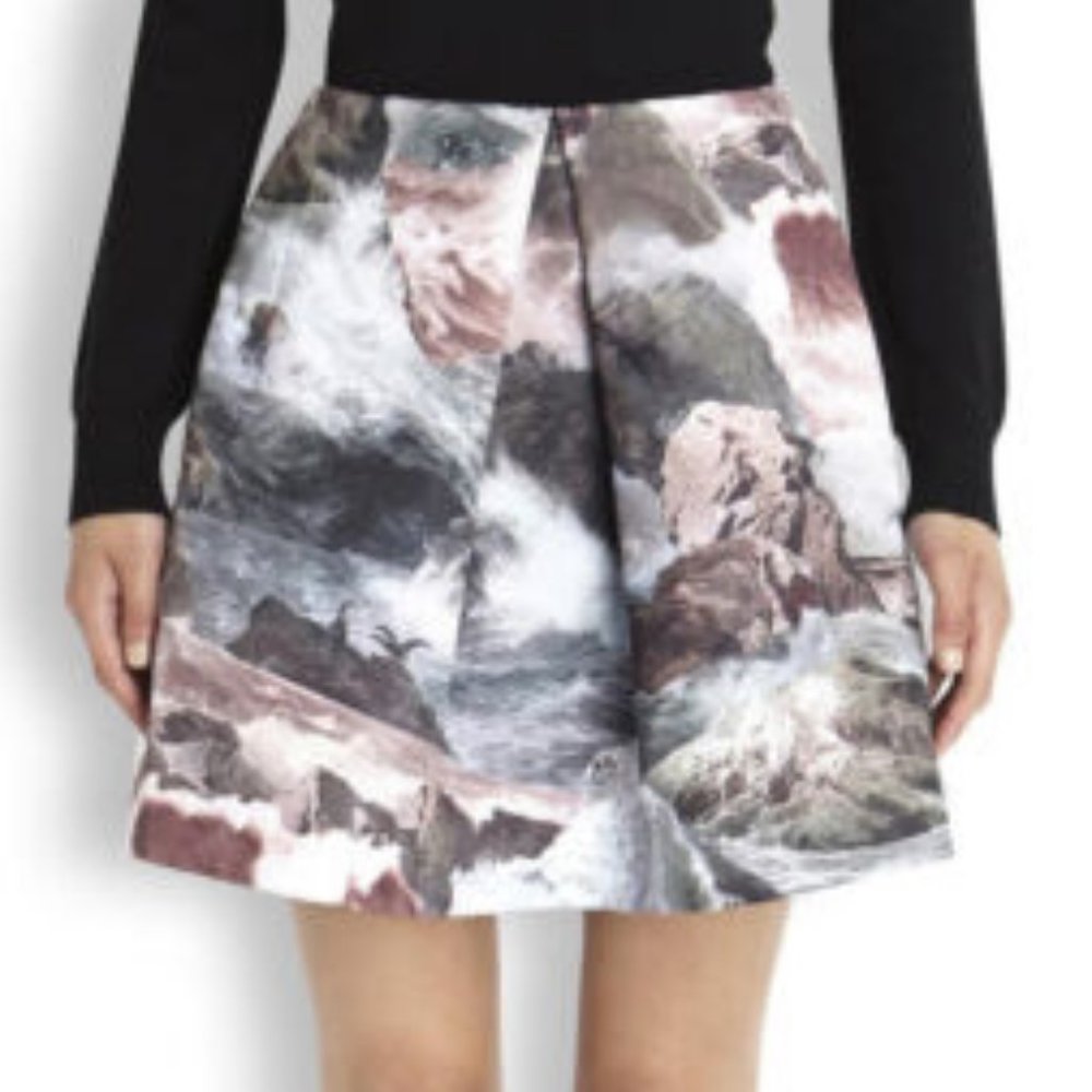 Carven Wave Coastal Pleated A-Line Mini Skirt FR 42/US 10